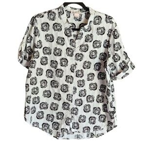 Allison Daley Black/White Button Up V Neck Shirt Size 3X w/Roll Tab sleeves